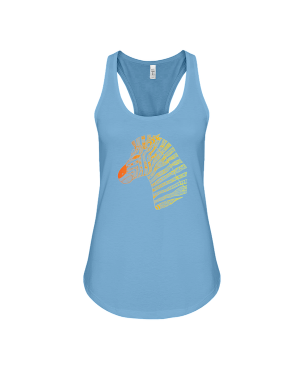Tribal Zebra Print Tank-Top - Orange/Yellow - Ocean Blue / S - Clothing womens t-shirts zebras