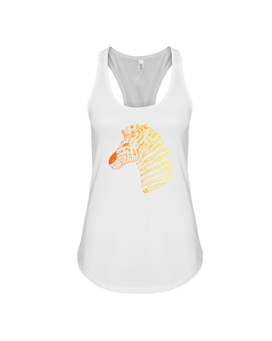 Tribal Zebra Print Tank-Top - Orange/Yellow - White / S - Clothing womens t-shirts zebras