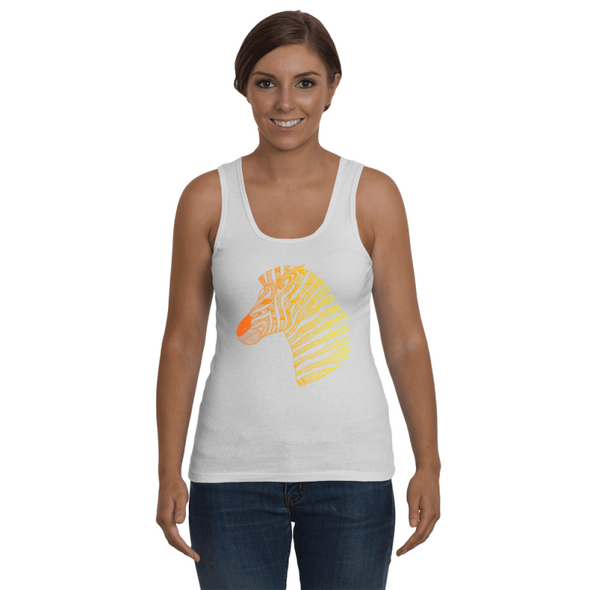 Tribal Zebra Print Tank-Top - Orange/Yellow - Clothing womens t-shirts zebras