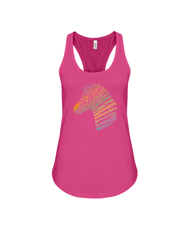 Tribal Zebra Print Tank-Top - Rainbow - Berry / S - Clothing womens t-shirts zebras