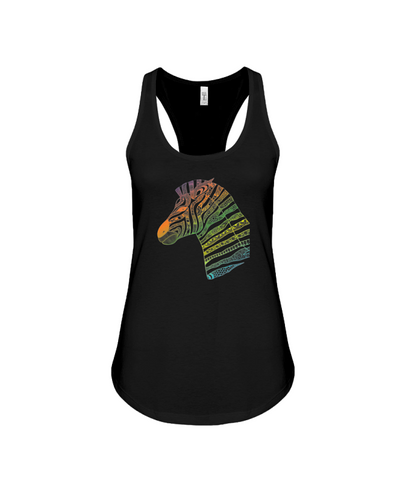 Tribal Zebra Print Tank-Top - Rainbow - Black / S - Clothing womens t-shirts zebras
