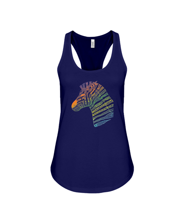 Tribal Zebra Print Tank-Top - Rainbow - Navy / S - Clothing womens t-shirts zebras