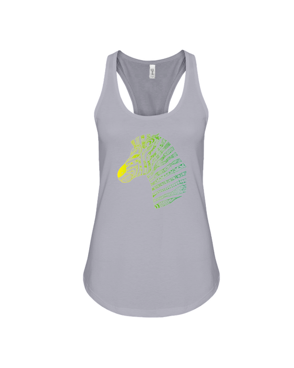 Tribal Zebra Print Tank-Top - Yellow/Green - Athletic Heather / S - Clothing womens t-shirts zebras