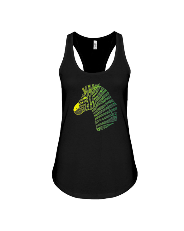 Tribal Zebra Print Tank-Top - Yellow/Green - Black / S - Clothing womens t-shirts zebras