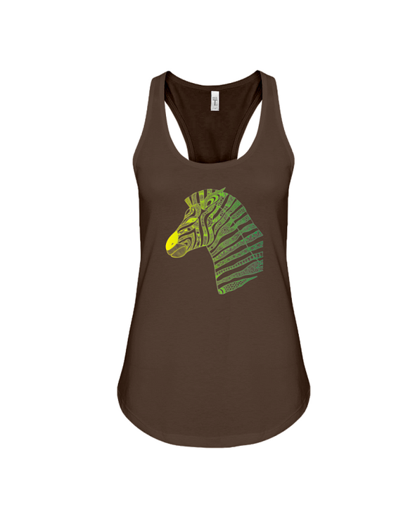 Tribal Zebra Print Tank-Top - Yellow/Green - Chocolate / S - Clothing womens t-shirts zebras