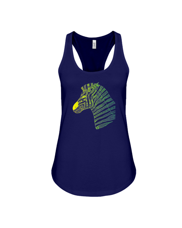 Tribal Zebra Print Tank-Top - Yellow/Green - Navy / S - Clothing womens t-shirts zebras