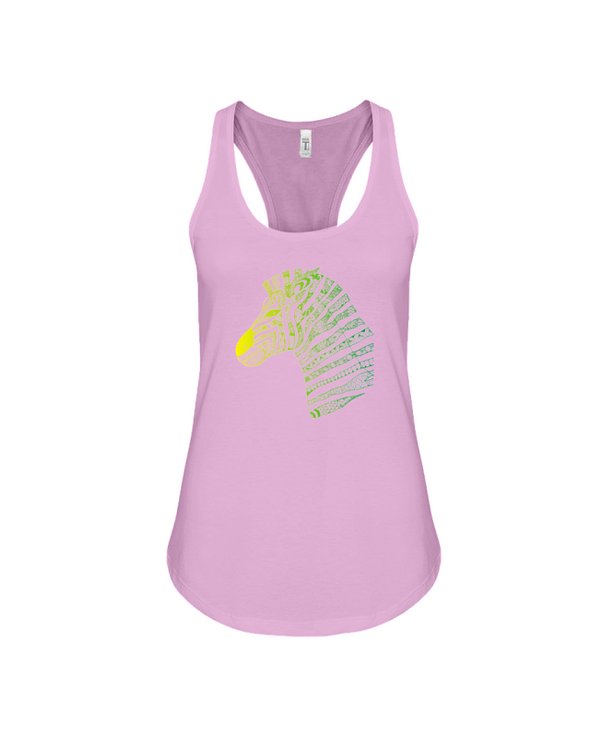Tribal Zebra Print Tank-Top - Yellow/Green - Soft Pink / S - Clothing womens t-shirts zebras