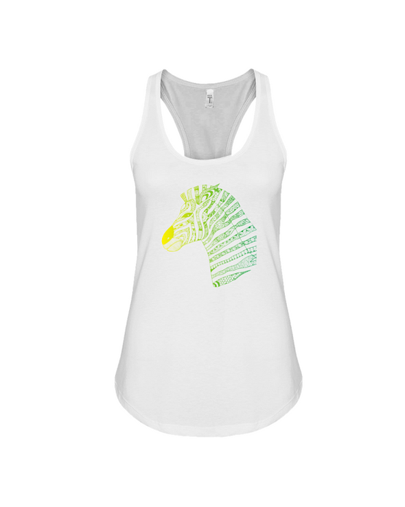 Tribal Zebra Print Tank-Top - Yellow/Green - White / S - Clothing womens t-shirts zebras