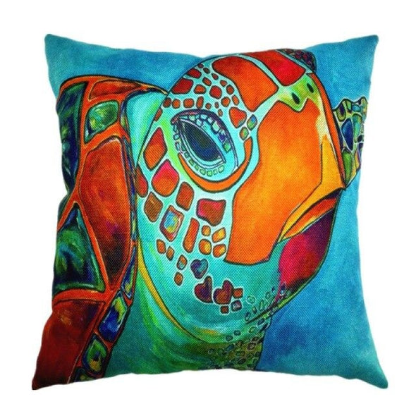 Turtle Print Pillow Cover - Cotton/Linen - 9 - Housewares housewares, pillows, turtles