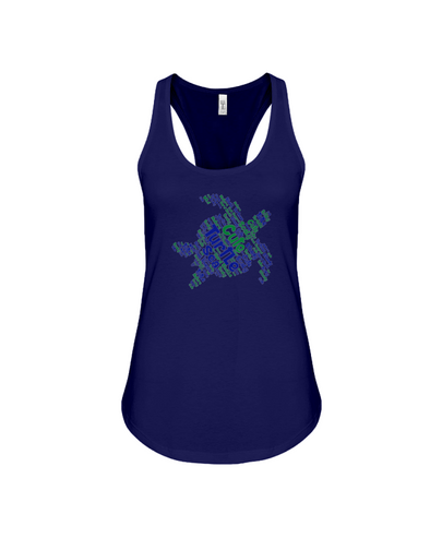 Turtle Word Cloud Tank-Top - Blue/Green - Navy / S - Clothing turtles womens t-shirts