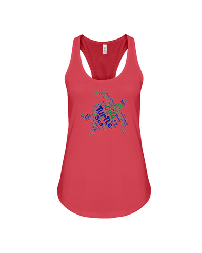 Turtle Word Cloud Tank-Top - Blue/Green - Red / S - Clothing turtles womens t-shirts