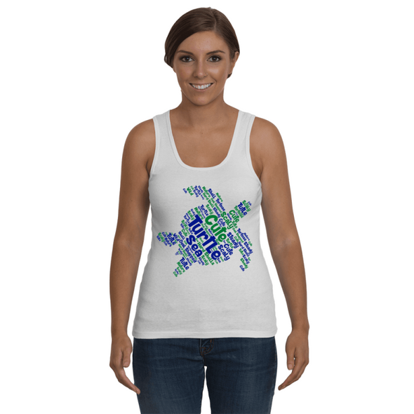 Turtle Word Cloud Tank-Top - Blue/Green - Clothing turtles womens t-shirts