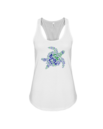Turtle Word Cloud Tank-Top - Blue/Green - White / S - Clothing turtles womens t-shirts