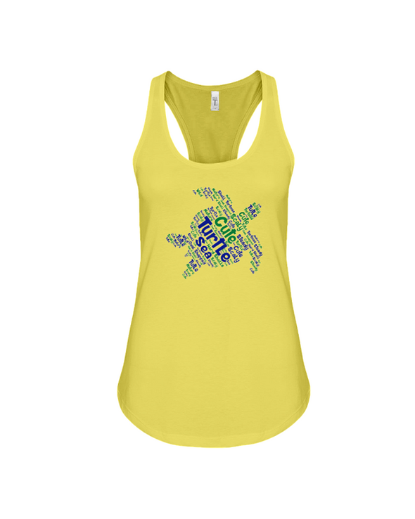 Turtle Word Cloud Tank-Top - Blue/Green - Yellow / S - Clothing turtles womens t-shirts