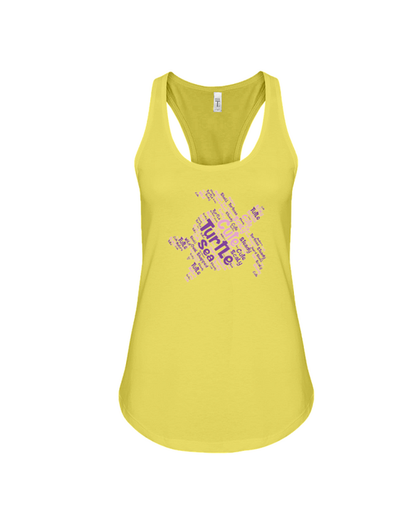 Turtle Word Cloud Tank-Top - Pink/Purple - Yellow / S - Clothing turtles womens t-shirts