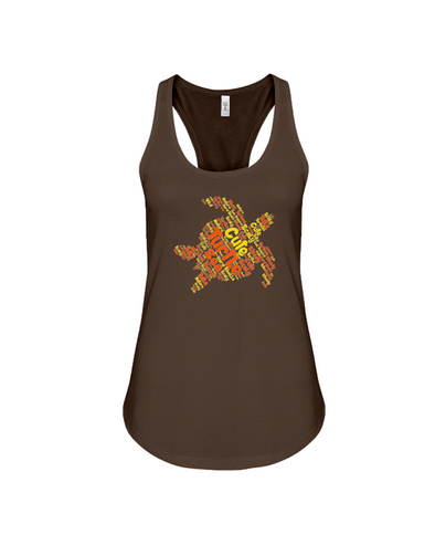 Turtle Word Cloud Tank-Top - Yellow/Orange - Chocolate / S - Clothing turtles womens t-shirts