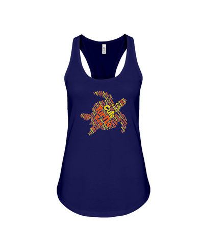Turtle Word Cloud Tank-Top - Yellow/Orange - Navy / S - Clothing turtles womens t-shirts