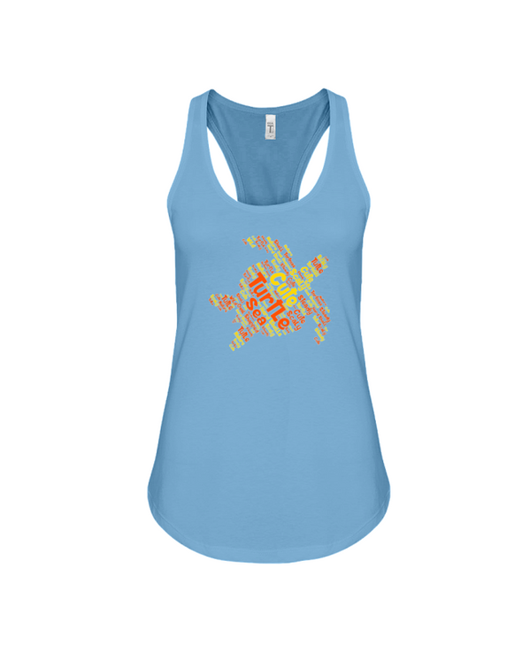 Turtle Word Cloud Tank-Top - Yellow/Orange - Ocean Blue / S - Clothing turtles womens t-shirts