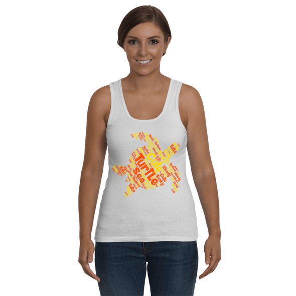 Turtle Word Cloud Tank-Top - Yellow/Orange - Clothing turtles womens t-shirts