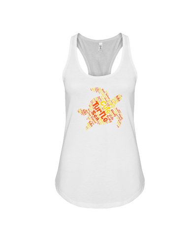Turtle Word Cloud Tank-Top - Yellow/Orange - White / S - Clothing turtles womens t-shirts