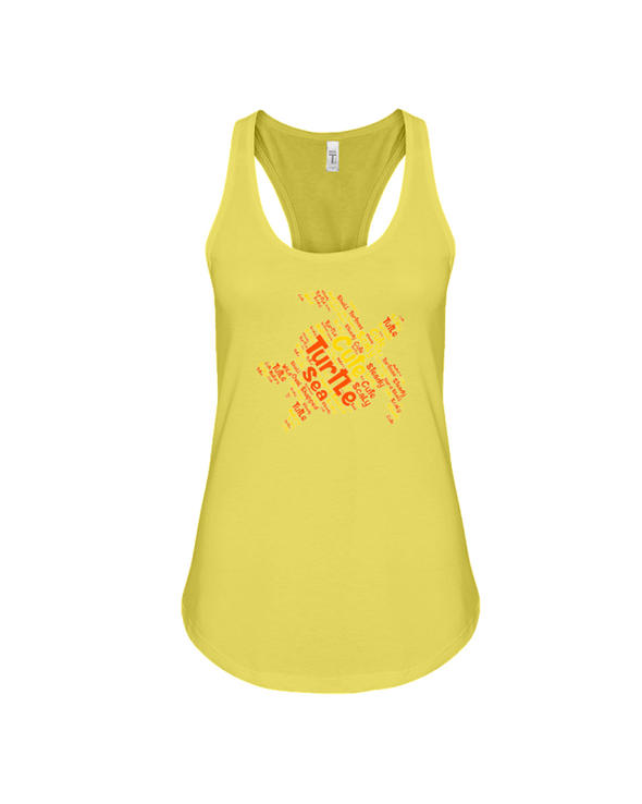 Turtle Word Cloud Tank-Top - Yellow/Orange - Yellow / S - Clothing turtles womens t-shirts
