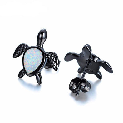 Vintage Black & White Opal Turtle Earrings - Small - Jewelry earrings opal turtles