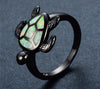 White Fire Opal & Black Chrome Turtle Ring - Jewelry opal rings turtles