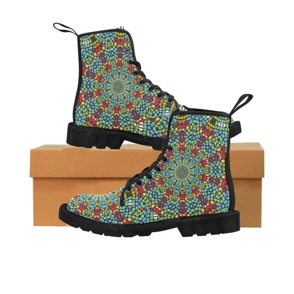 Womens Ankle Boots - Custom Designed Mandala Patterns - Green Rainbow Mandala / US6.5 - Footwear ankle boots boots mandalas