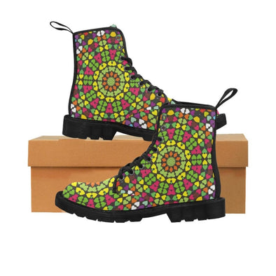 Womens Ankle Boots - Custom Designed Mandala Patterns - Rainbow Hearts Mandala / US6.5 - Footwear ankle boots boots mandalas