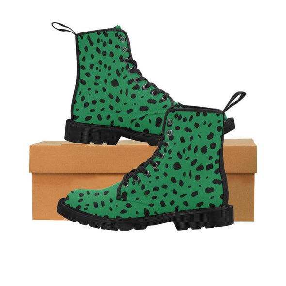 Womens Canvas Ankle Boots - Custom Cheetah Pattern - Green Cheetah / US6.5 - Footwear ankle boots boots cheetahs