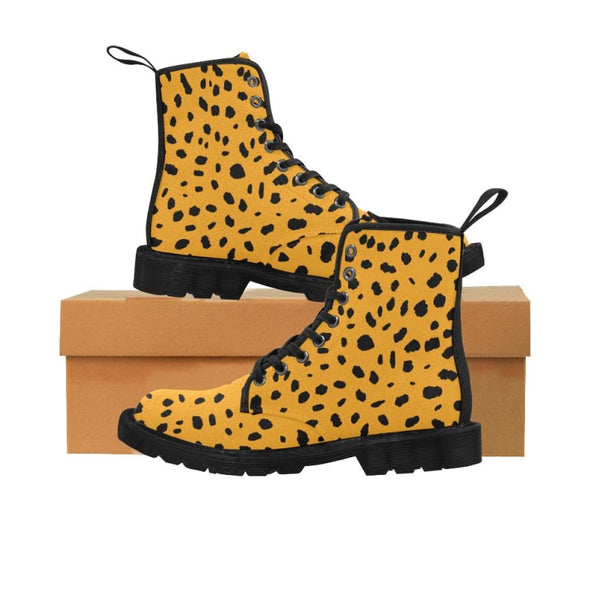 Womens Canvas Ankle Boots - Custom Cheetah Pattern - Orange Cheetah / US6.5 - Footwear ankle boots boots cheetahs
