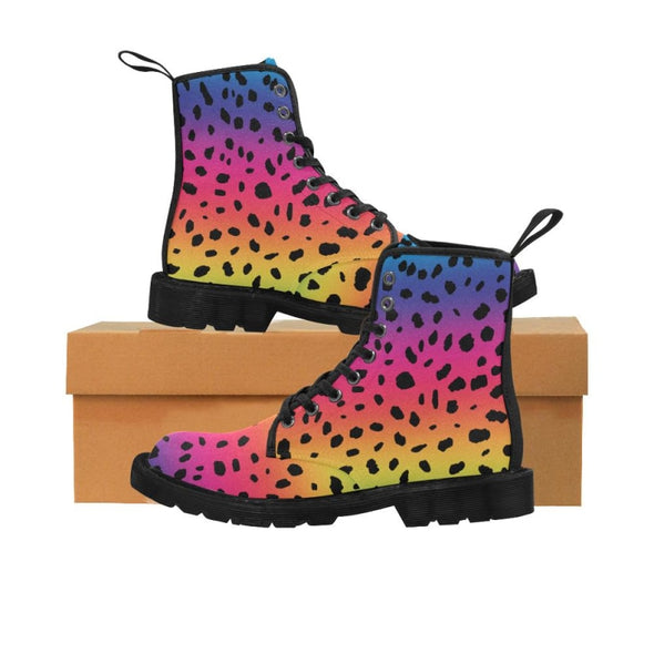 Womens Canvas Ankle Boots - Custom Cheetah Pattern - Rainbow Cheetah / US6.5 - Footwear ankle boots boots cheetahs