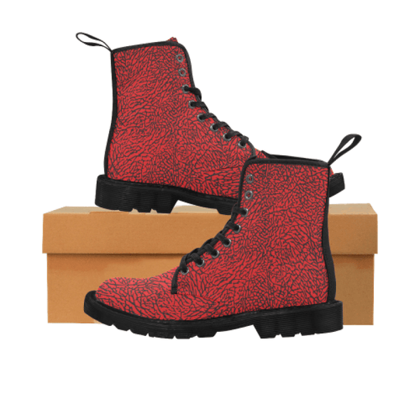 Womens Canvas Ankle Boots - Custom Elephant Pattern - Red Elephant / Us6.5 - Footwear Ankle Boots Boots Elephants