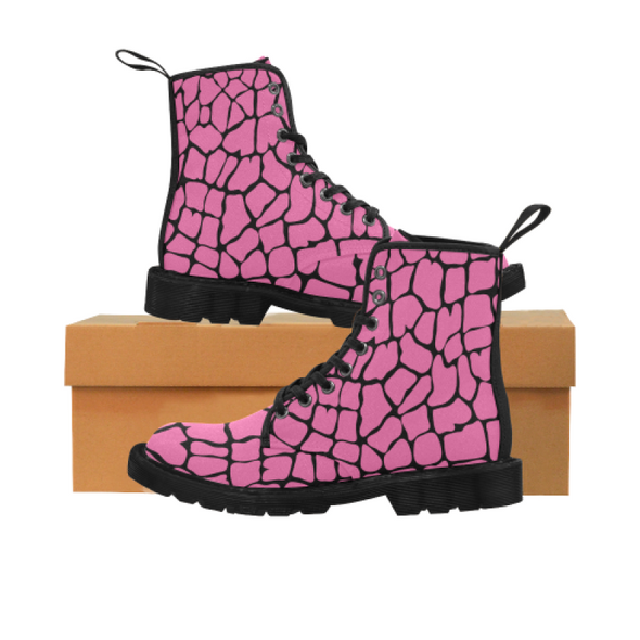 Womens Canvas Ankle Boots - Custom Giraffe Pattern - Hot Pink Giraffe / US6.5 - Footwear ankle boots boots giraffes