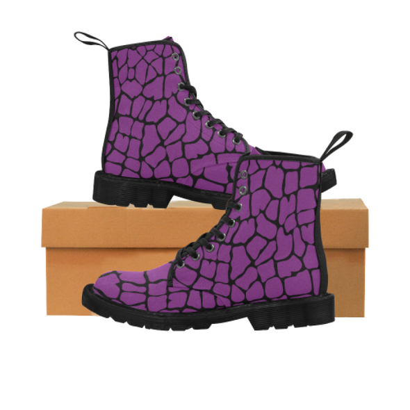 Womens Canvas Ankle Boots - Custom Giraffe Pattern - Purple Giraffe / US6.5 - Footwear ankle boots boots giraffes