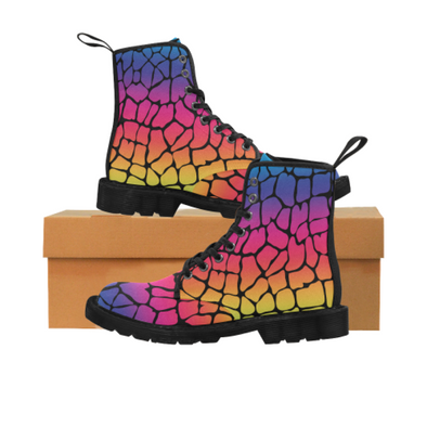 Womens Canvas Ankle Boots - Custom Giraffe Pattern - Rainbow Giraffe / US6.5 - Footwear ankle boots boots giraffes