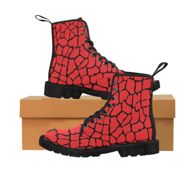 Womens Canvas Ankle Boots - Custom Giraffe Pattern - Red Giraffe / US6.5 - Footwear ankle boots boots giraffes