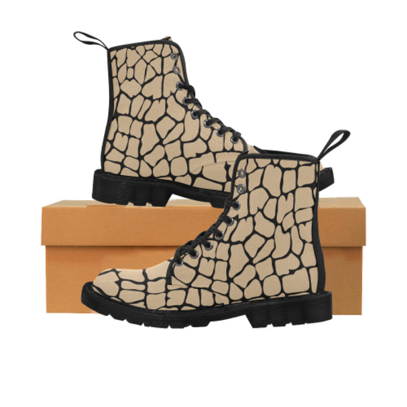 Womens Canvas Ankle Boots - Custom Giraffe Pattern - Tan Giraffe / US6.5 - Footwear ankle boots boots giraffes
