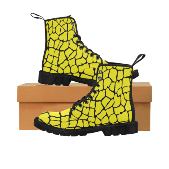 Womens Canvas Ankle Boots - Custom Giraffe Pattern - Yellow Giraffe / US6.5 - Footwear ankle boots boots giraffes