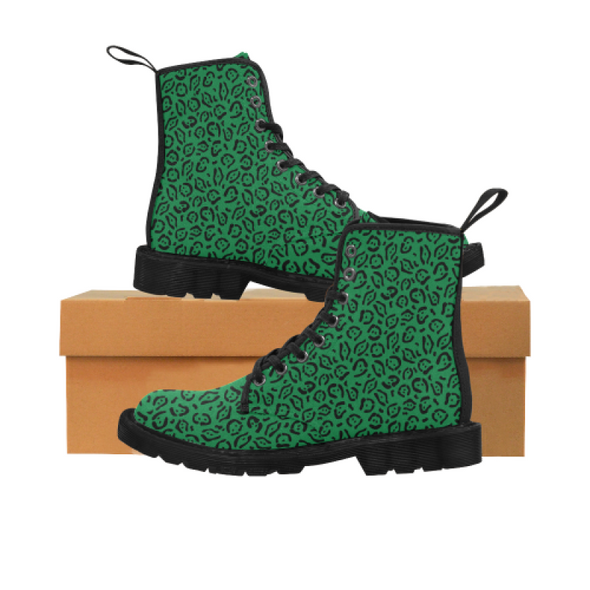 Womens Canvas Ankle Boots - Custom Jaguar Pattern - Green Jaguar / US6.5 - Footwear ankle boots boots jaguars