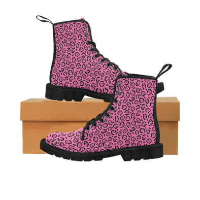 Womens Canvas Ankle Boots - Custom Jaguar Pattern - Hot Pink Jaguar / US6.5 - Footwear ankle boots boots jaguars