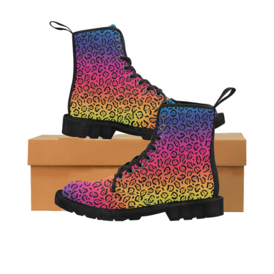 Womens Canvas Ankle Boots - Custom Jaguar Pattern - Rainbow Jaguar / US6.5 - Footwear ankle boots boots jaguars