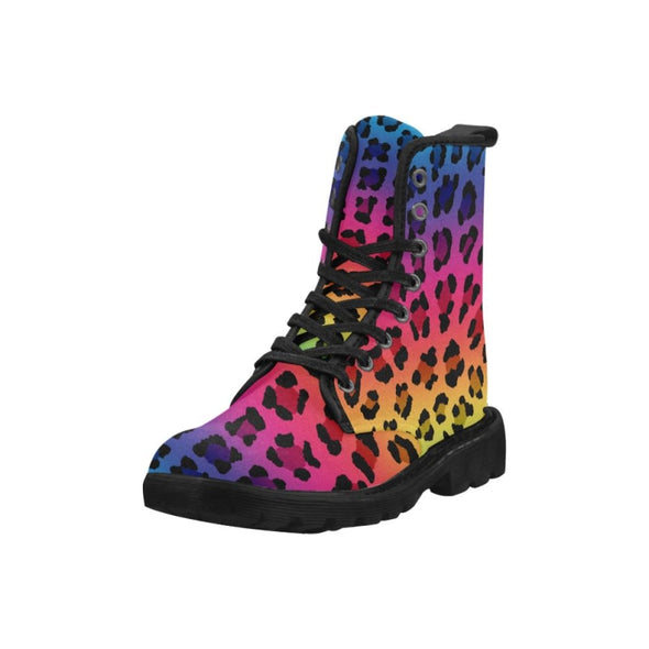 Womens Canvas Ankle Boots - Custom Leopard Pattern - Footwear Ankle Boots Big Cats Boots Leopards
