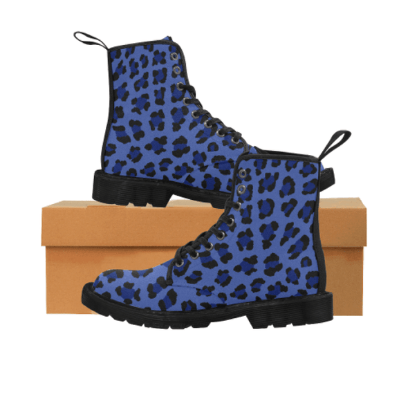 Womens Canvas Ankle Boots - Custom Leopard Pattern - Blue Leopard / Us6.5 - Footwear Ankle Boots Big Cats Boots Leopards
