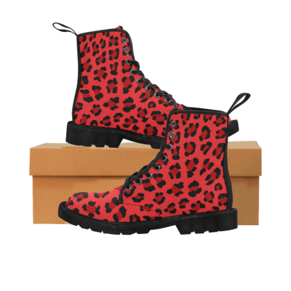 Womens Canvas Ankle Boots - Custom Leopard Pattern - Red Leopard / Us6.5 - Footwear Ankle Boots Big Cats Boots Leopards