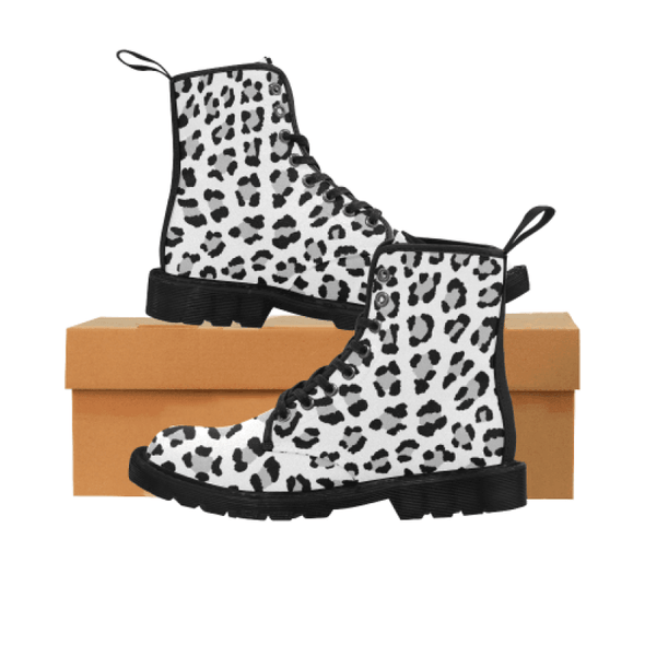 Womens Canvas Ankle Boots - Custom Leopard Pattern - White Leopard / Us6.5 - Footwear Ankle Boots Big Cats Boots Leopards