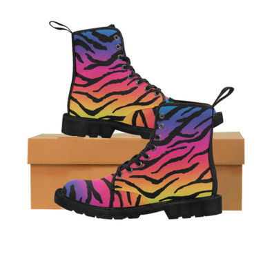 Womens Canvas Ankle Boots - Custom Tiger Pattern - US6.5 / Rainbow Tiger - Footwear ankle boots big cats boots tigers