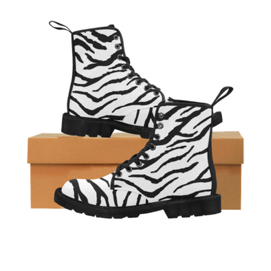 Womens Canvas Ankle Boots - Custom Tiger Pattern - US6.5 / White Tiger - Footwear ankle boots big cats boots tigers
