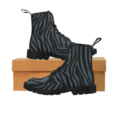 Womens Canvas Ankle Boots - Custom Zebra Pattern - Charcoal Zebra / US6.5 - Footwear ankle boots boots zebras