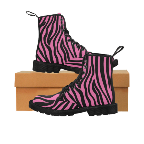 Womens Canvas Ankle Boots - Custom Zebra Pattern - Hot Pink Zebra / US6.5 - Footwear ankle boots boots zebras